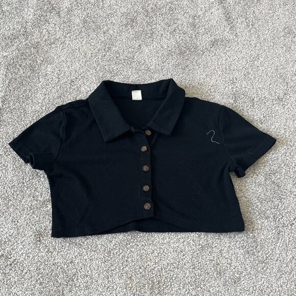 SHEIN Black Button-Up Crop Top - Picture 1 of 4